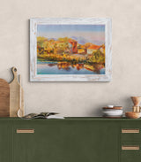 Пейзаж с къщи край езерото